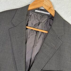 Hickey Freeman Blazer Mens 44L Brown Mini Check‎ Sport Coat Worsted Wool Casual